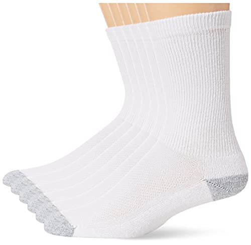 Men's Heavy Weight Cotton Athletic Crew Sock, White Gray Heel and Toe